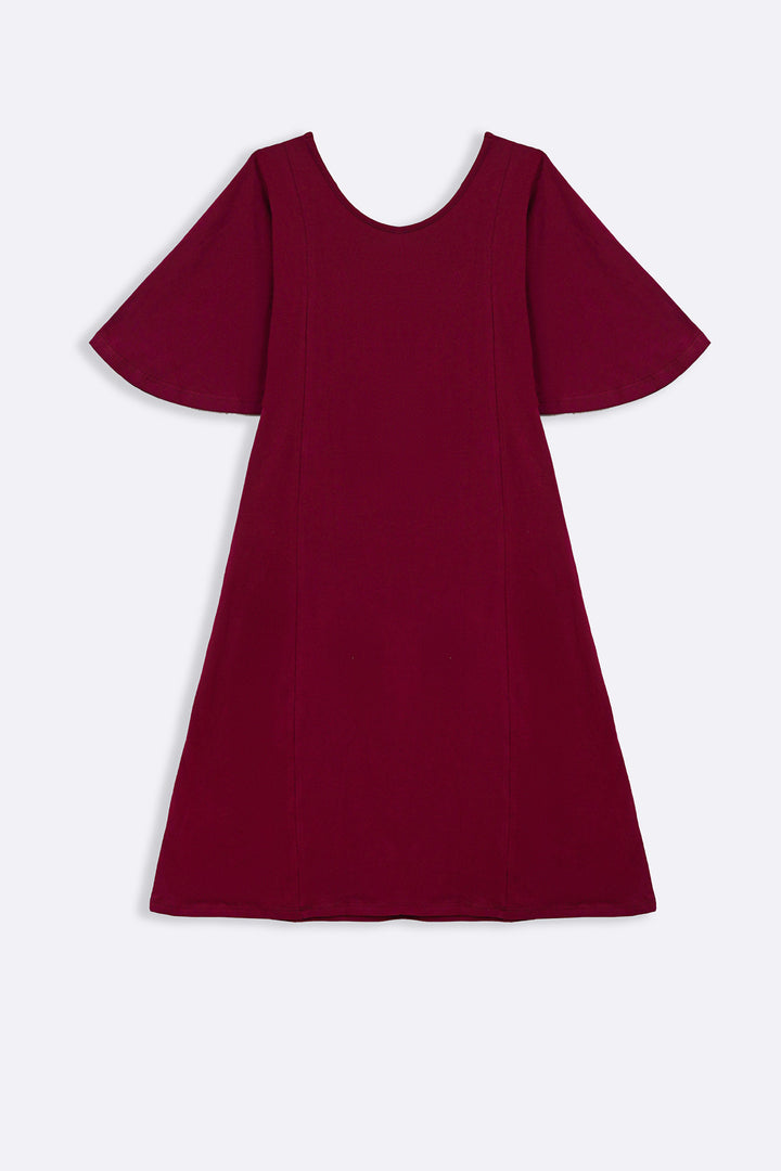 BURGUNDY A-LINE PANELLED DRESS