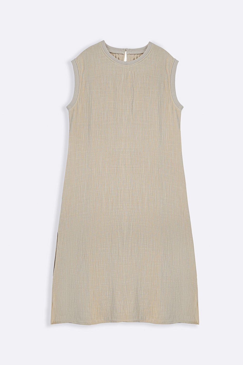 OATMEAL RIB TRIM COTTON DRESS