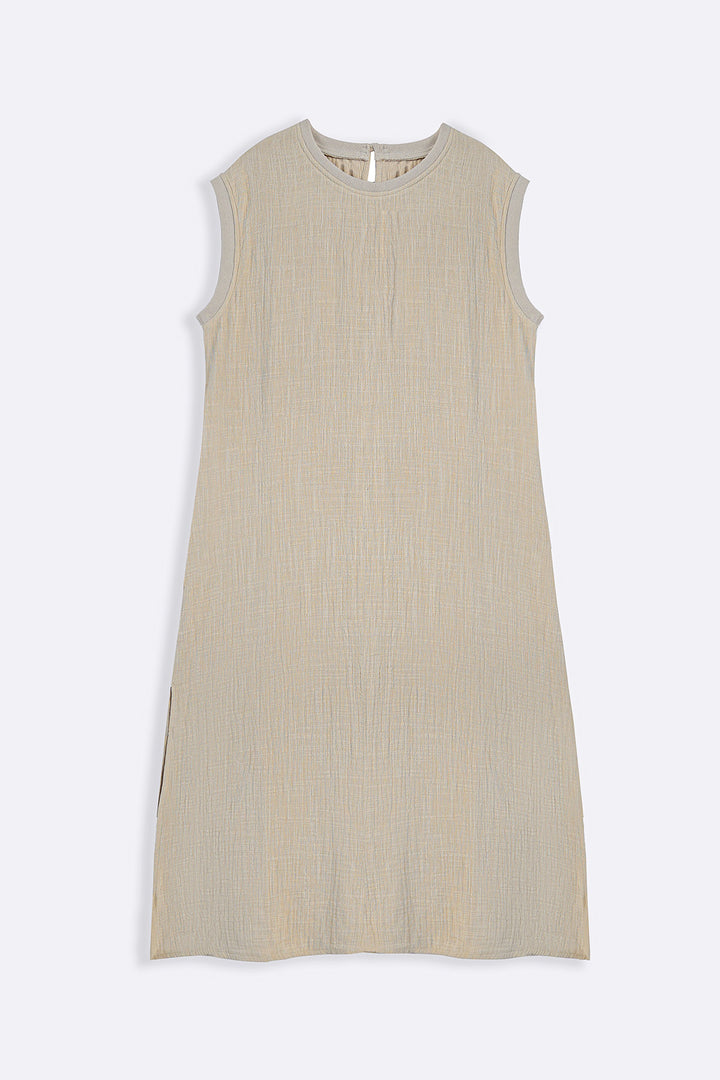 OATMEAL RIB TRIM COTTON DRESS