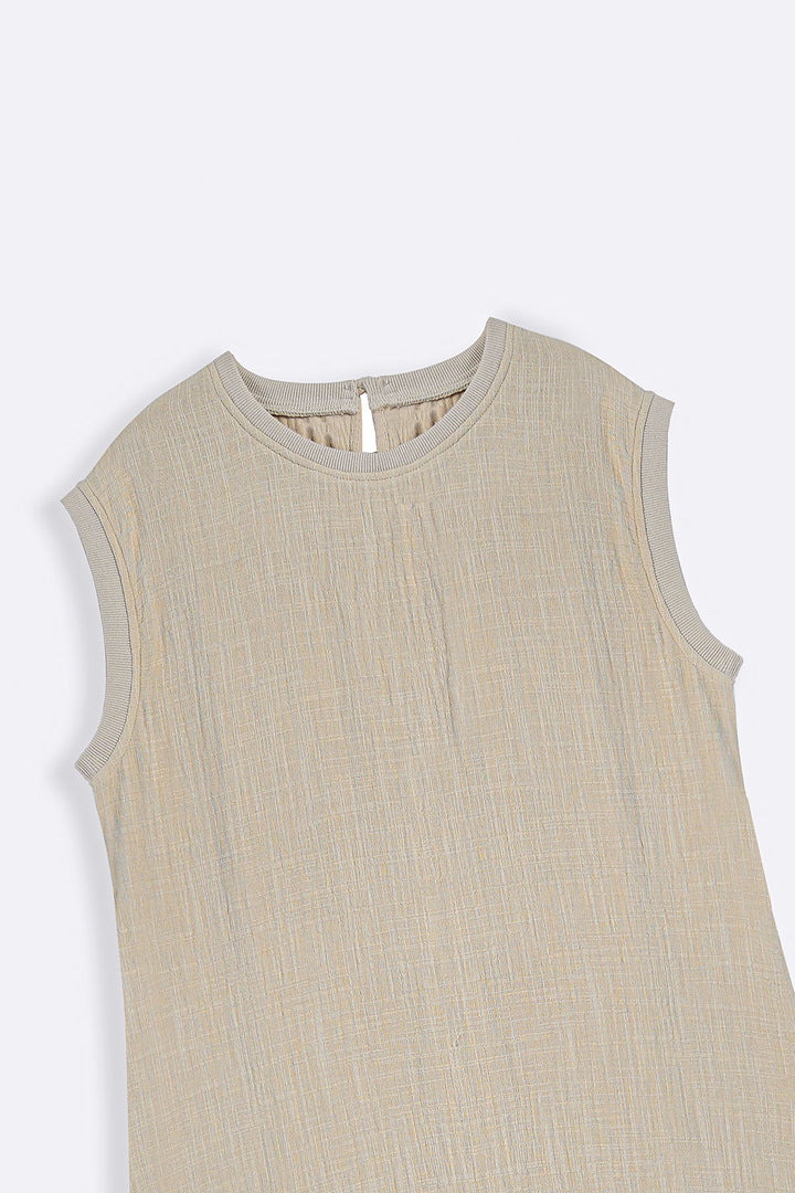 OATMEAL RIB TRIM COTTON DRESS