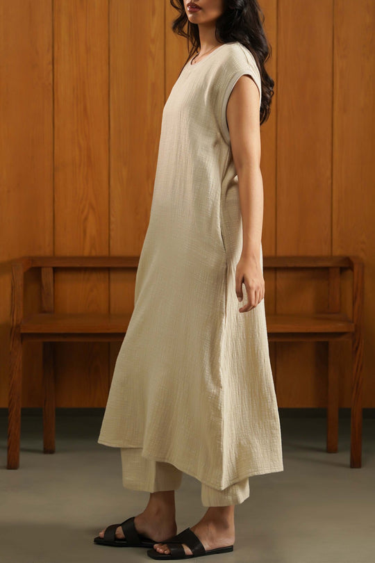 OATMEAL RIB TRIM COTTON DRESS