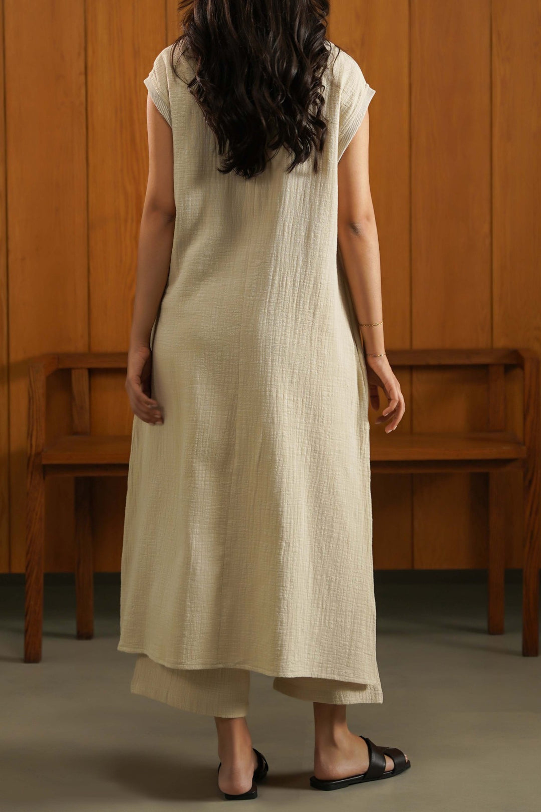 OATMEAL RIB TRIM COTTON DRESS