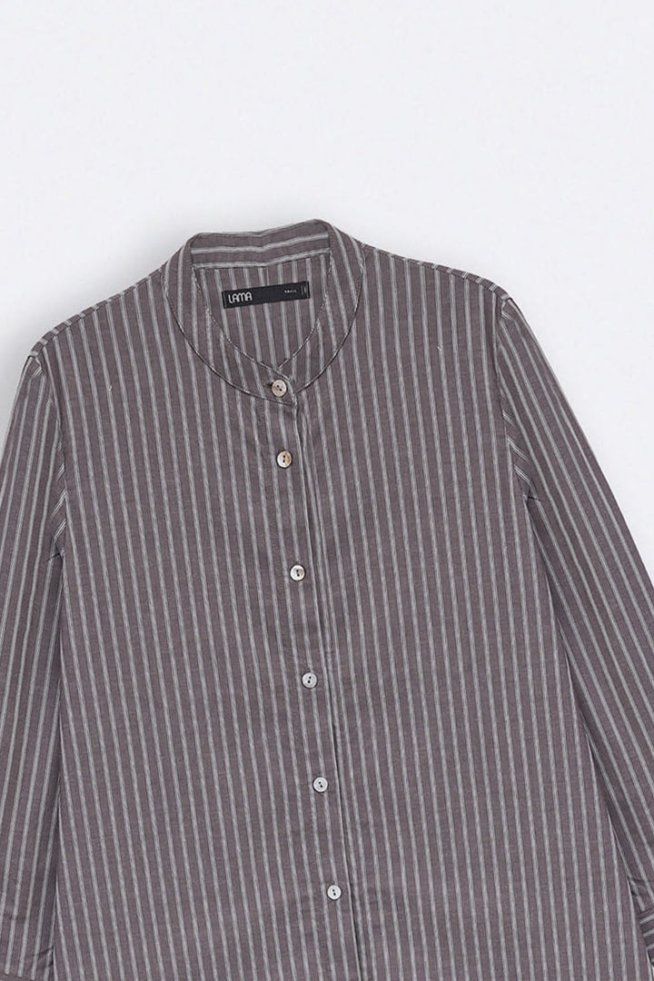 BROWN COTTON STRIPE SHIRT DRESS
