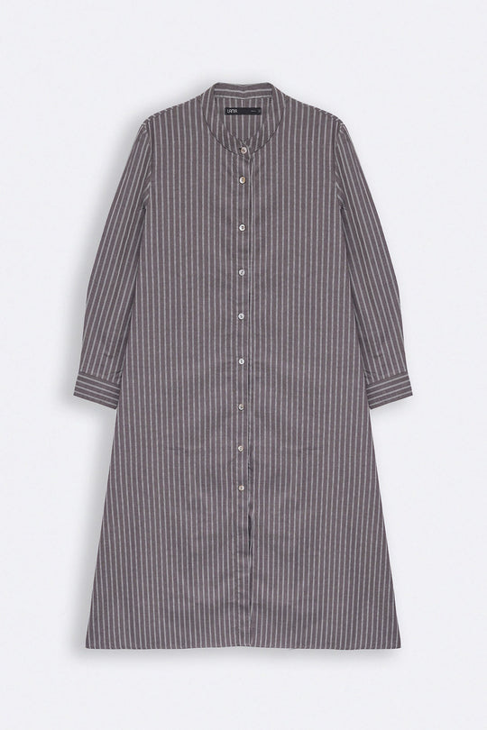 BROWN COTTON STRIPE SHIRT DRESS