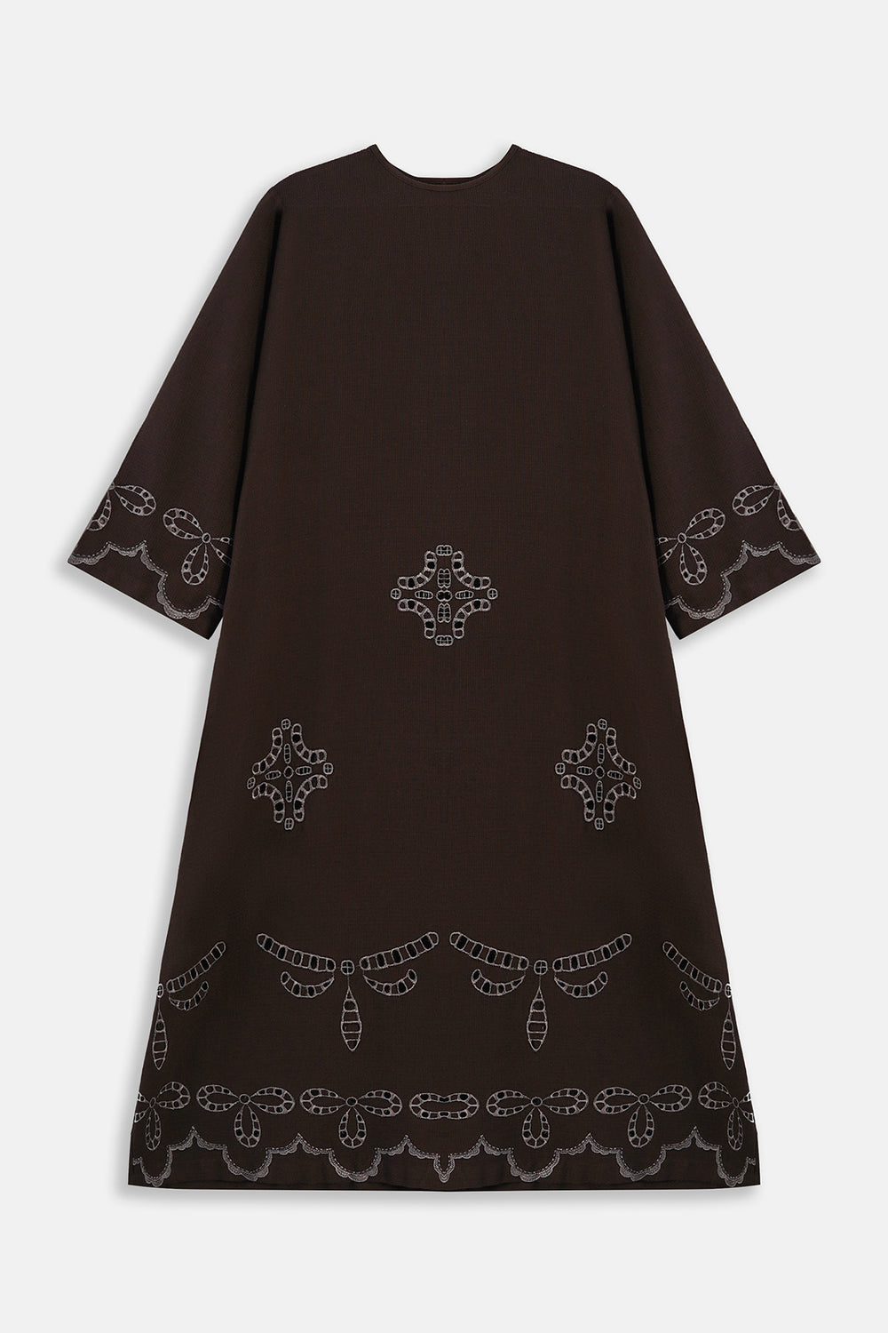 BROWN EMBROIDERED COTTON DRESS