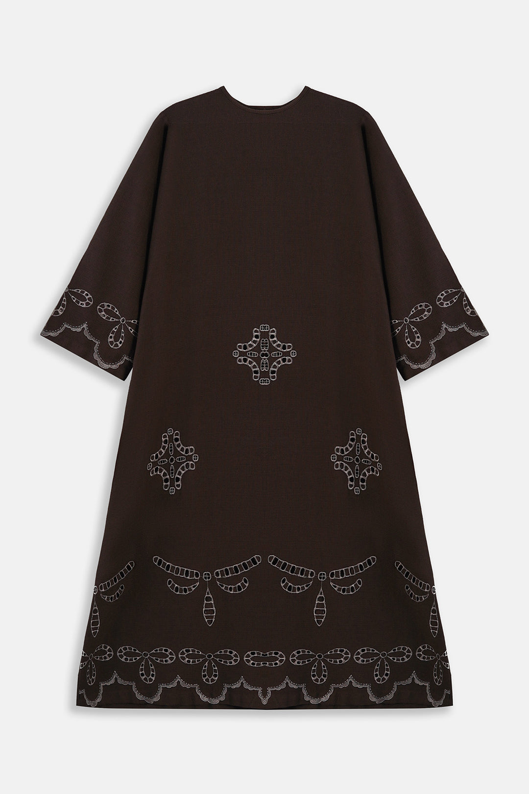BROWN EMBROIDERED COTTON DRESS