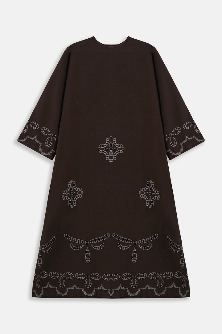 BROWN EMBROIDERED COTTON DRESS