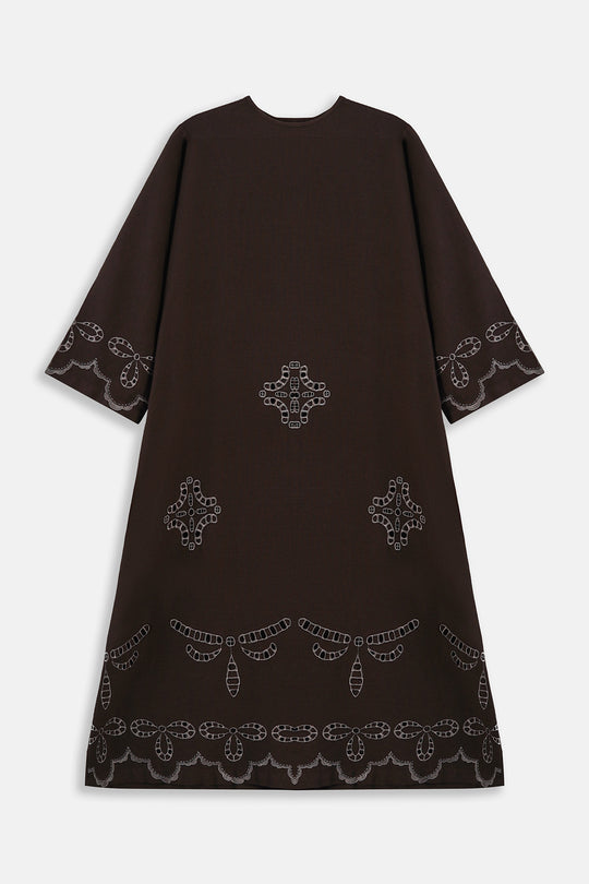 BROWN EMBROIDERED COTTON DRESS