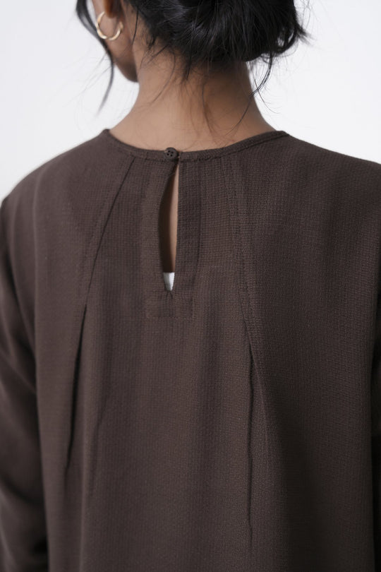 BROWN EMBROIDERED COTTON DRESS