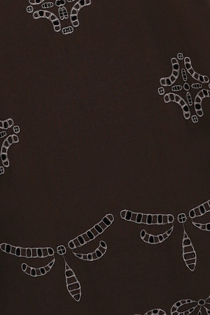 BROWN EMBROIDERED COTTON DRESS