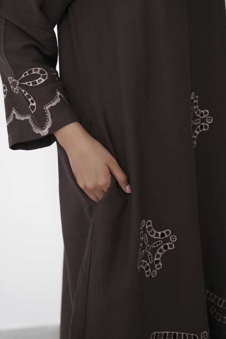 BROWN EMBROIDERED COTTON DRESS