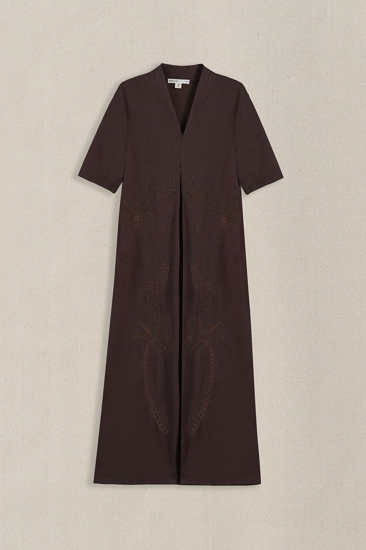 CHOCOLATE KNIT EMBROIDERED DRESS