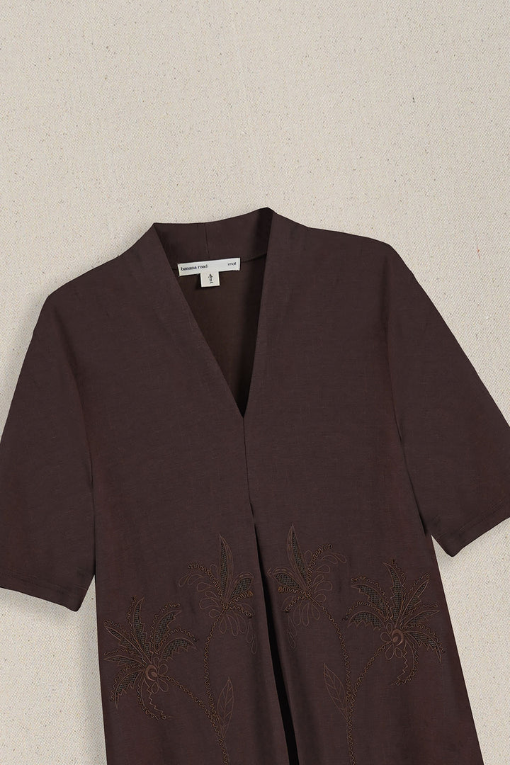 CHOCOLATE KNIT EMBROIDERED DRESS