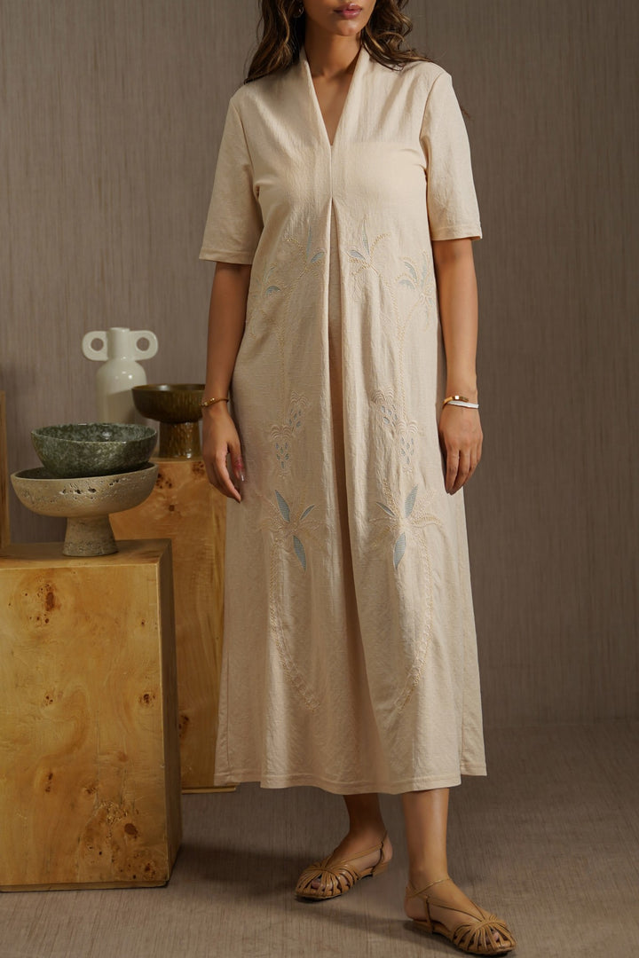 OFF WHITE KNIT EMBROIDERED DRESS