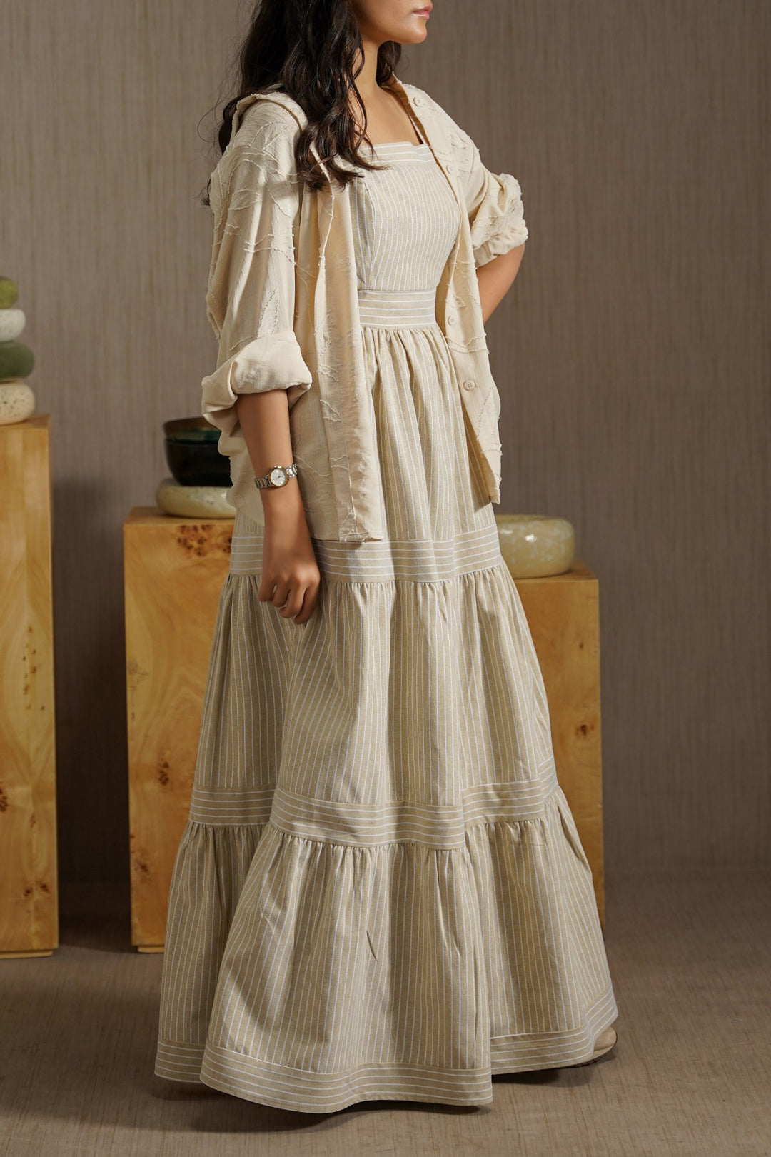 BROWN CABANA TIERED DRESS