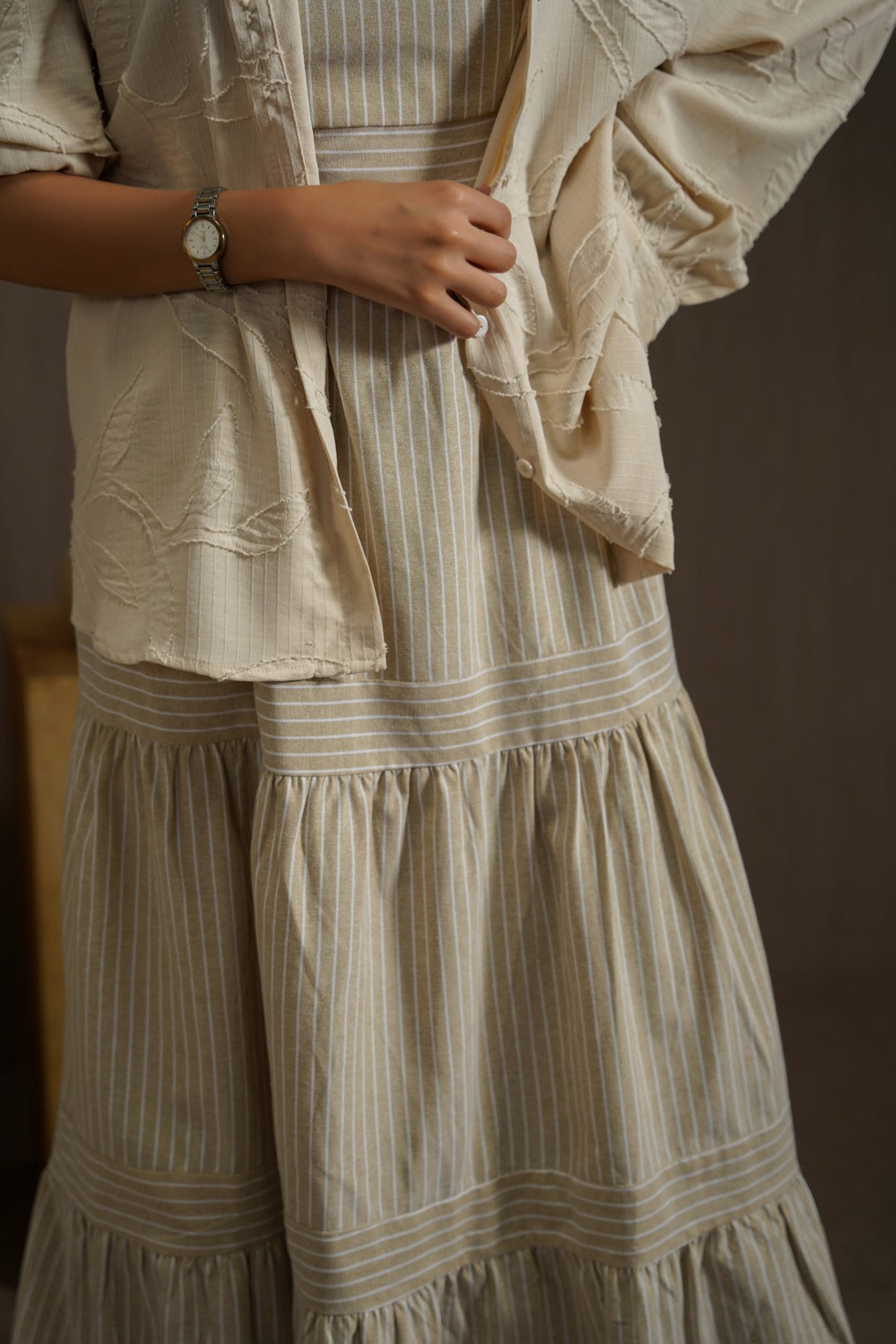 BROWN CABANA TIERED DRESS