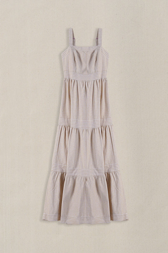 BROWN CABANA TIERED DRESS