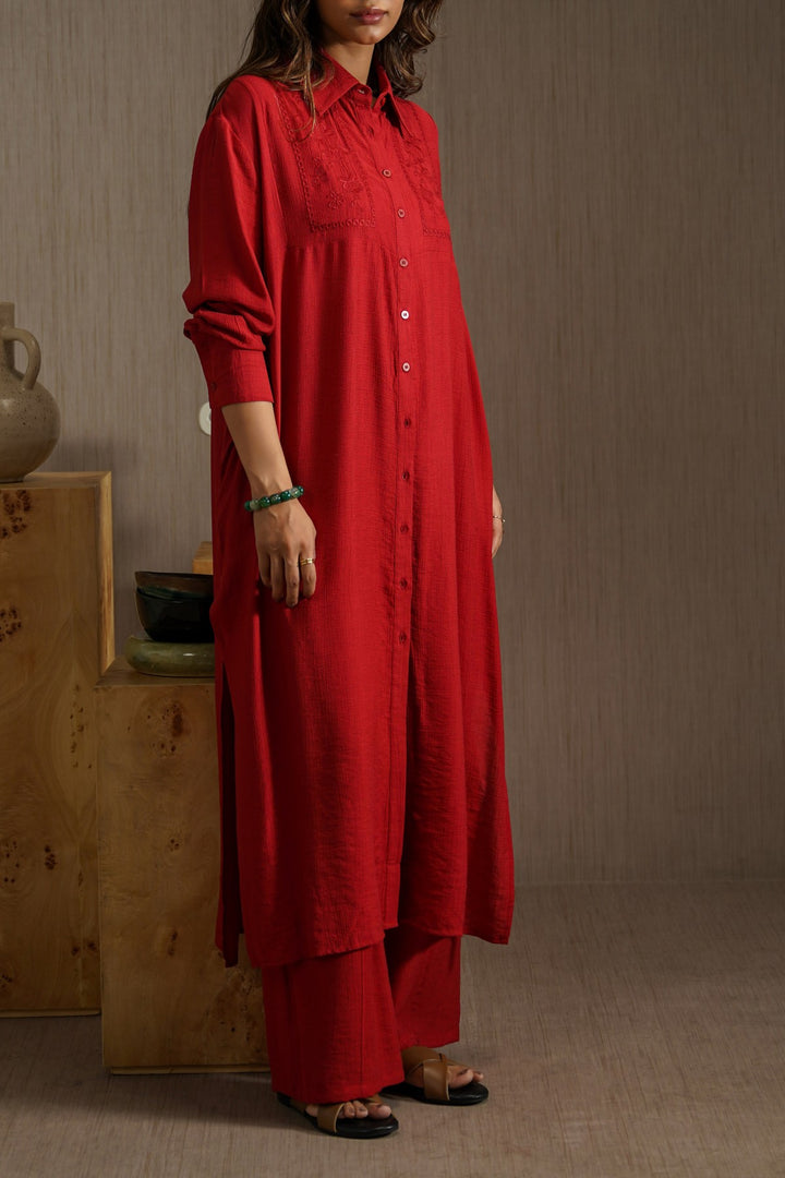 RED WILDFLOWER EMBROIDERED DRESS