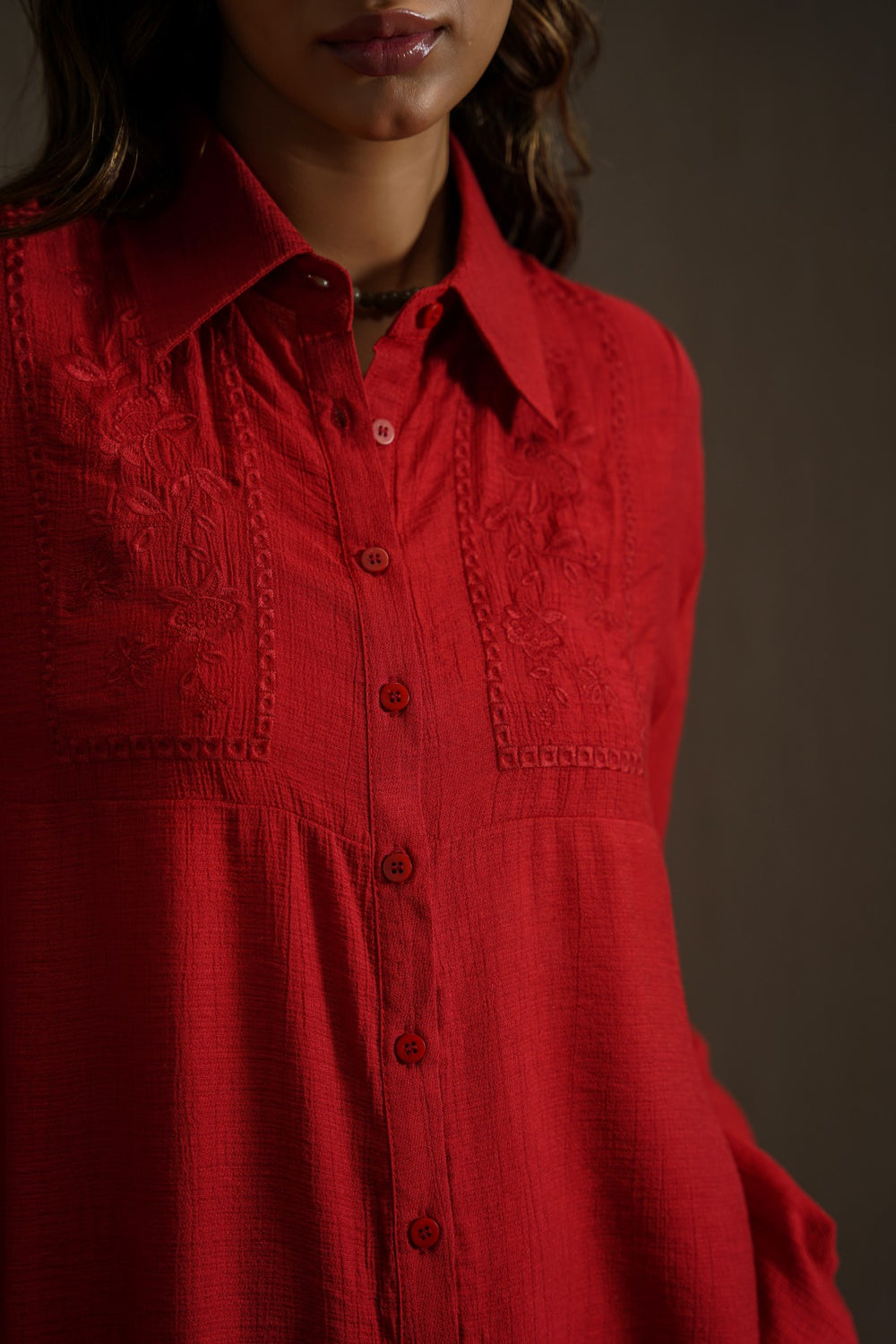 RED WILDFLOWER EMBROIDERED DRESS