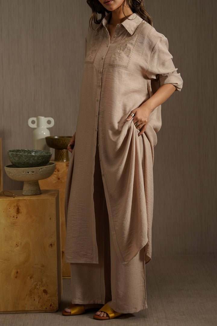 BROWN WILDFLOWER EMBROIDERED DRESS