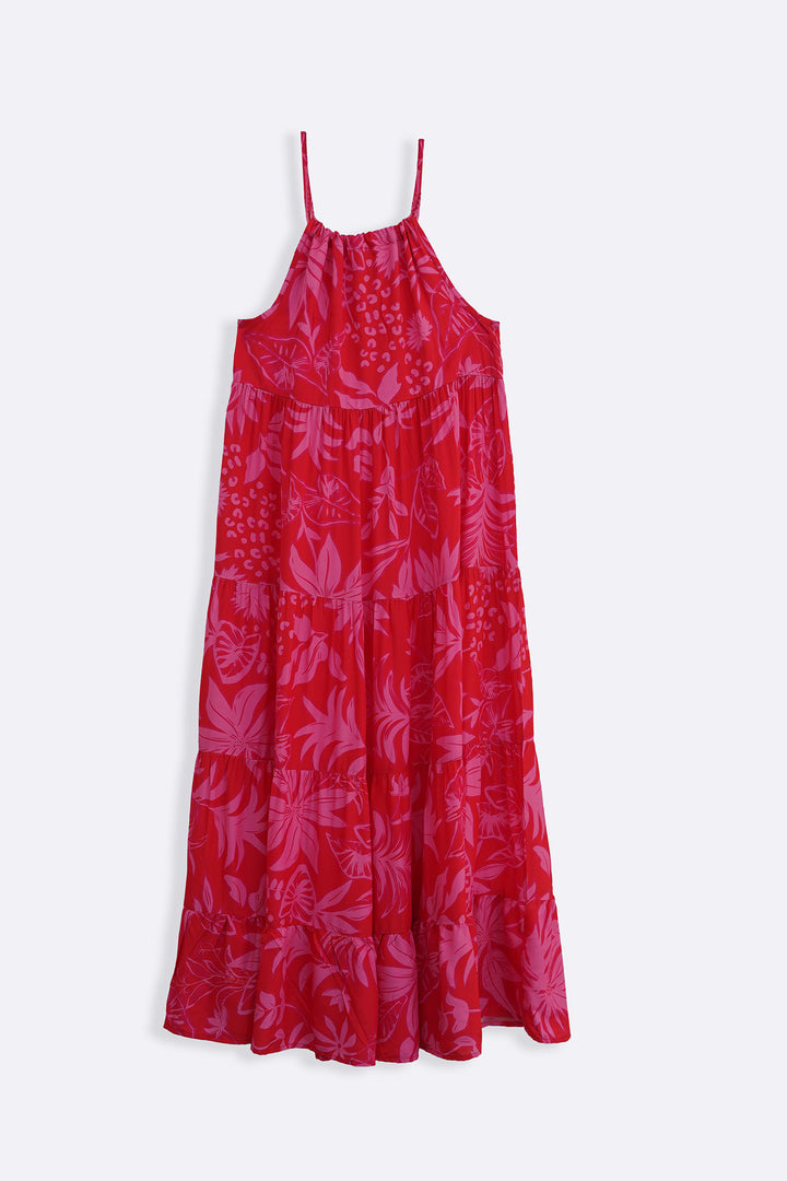 PINK FLORA TIERED DRESS