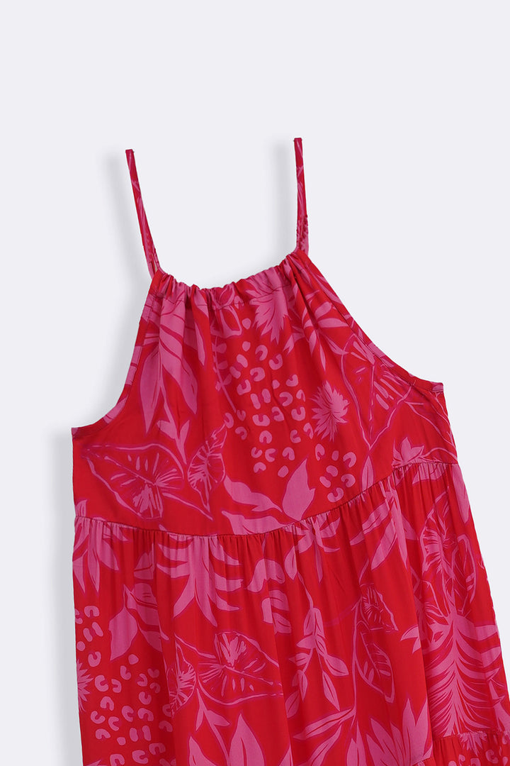 PINK FLORA TIERED DRESS