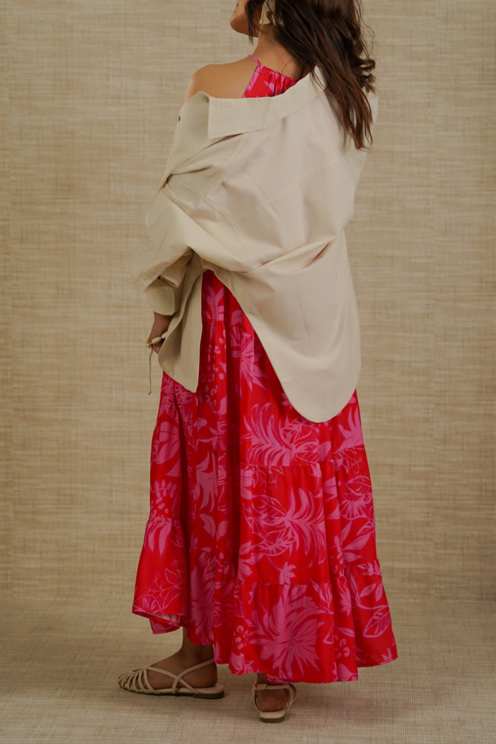PINK FLORA TIERED DRESS