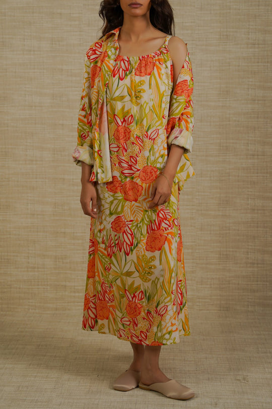 CORAL GARDENIA SLIP DRESS