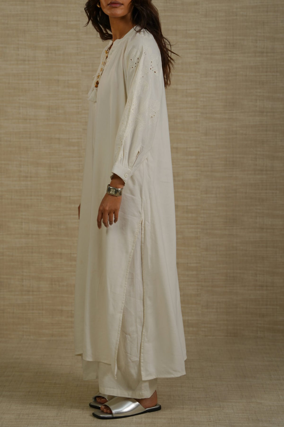 OFF WHITE BOHO LINEN-COTTON MAXI