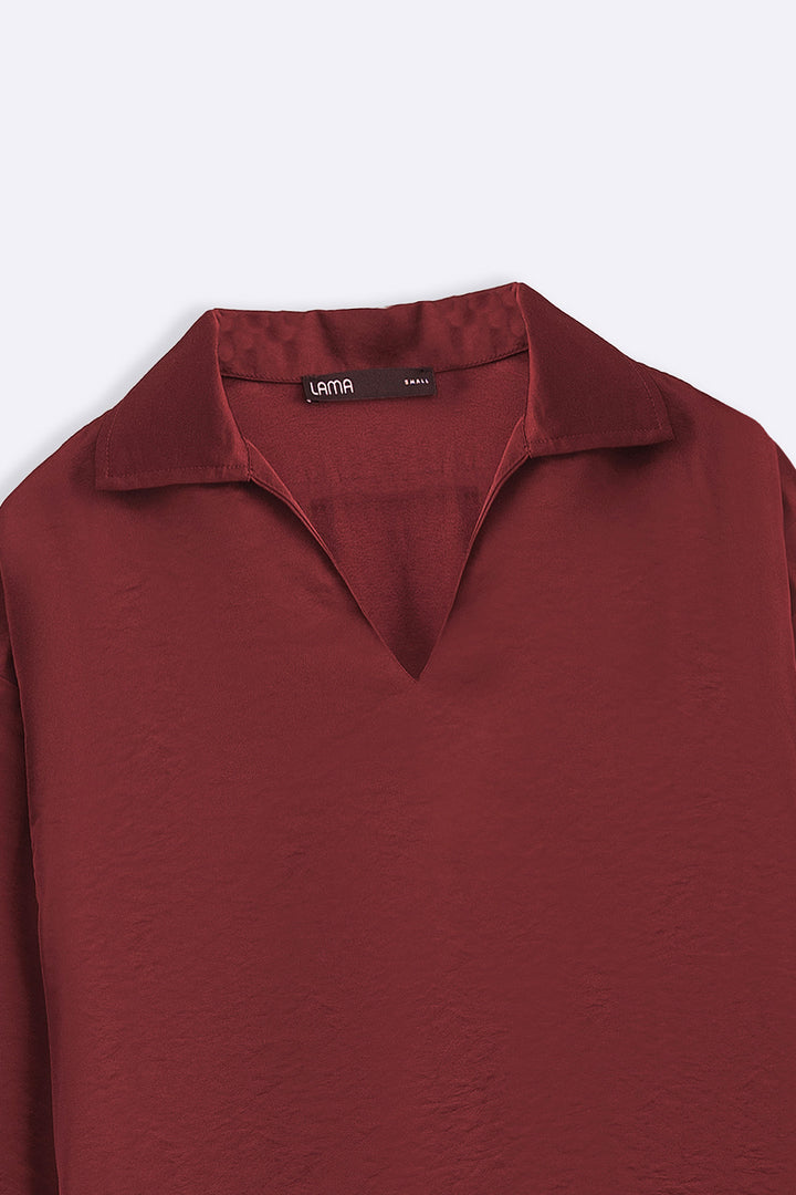 OX BLOOD SILKY EASY BLOUSE
