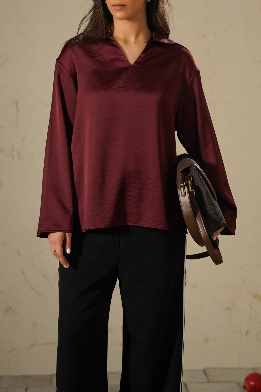 OX BLOOD SILKY EASY BLOUSE