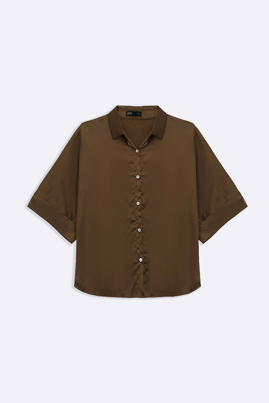 BROWN EVENING SATIN BLOUSE