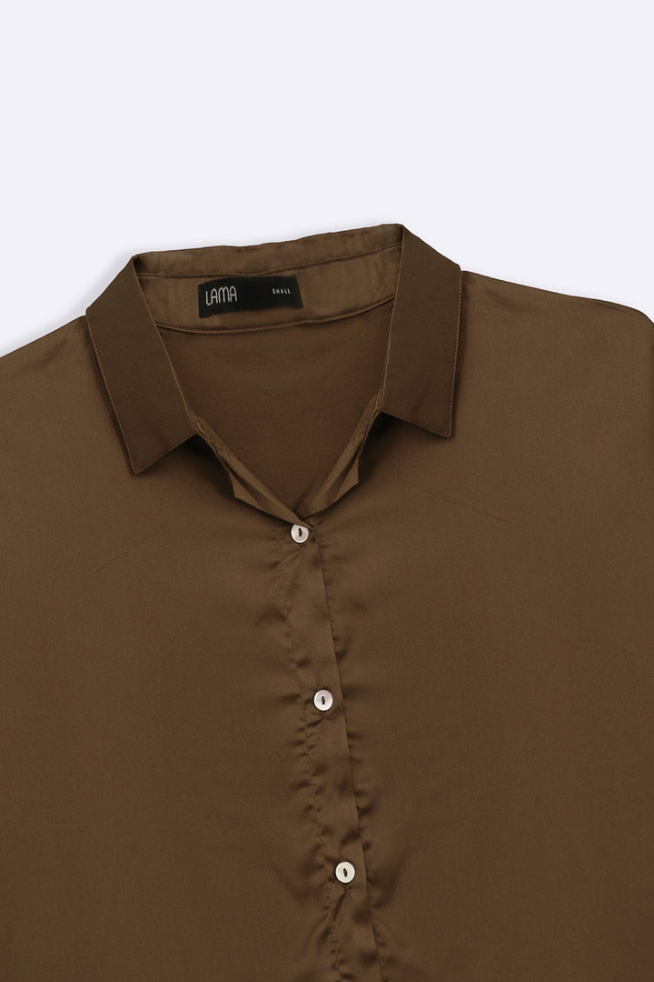 BROWN EVENING SATIN BLOUSE
