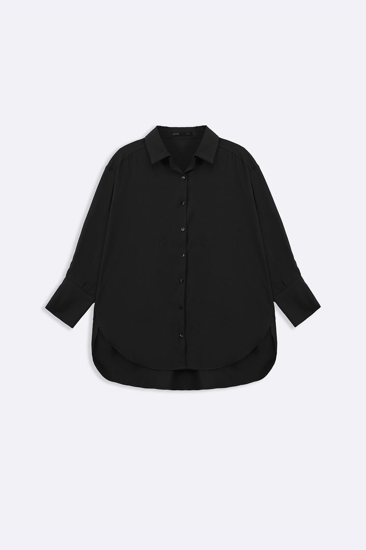 BLACK STONEWASH LYOCELL LOOSE SHIRT