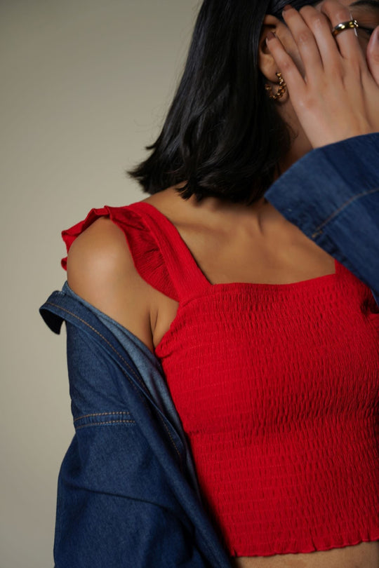 RED SMOCKED TOP