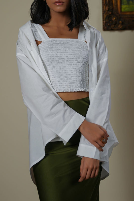 WHITE SMOCKED TOP