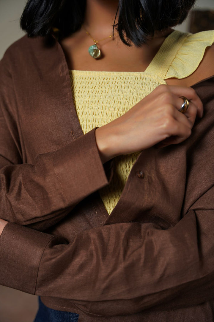 CHOCOLATE 100% PURE LINEN SHIRT