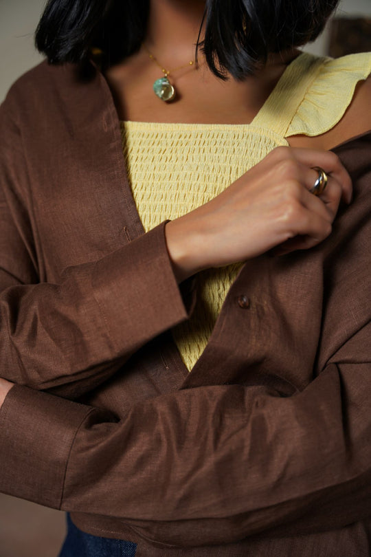 CHOCOLATE 100% PURE LINEN SHIRT
