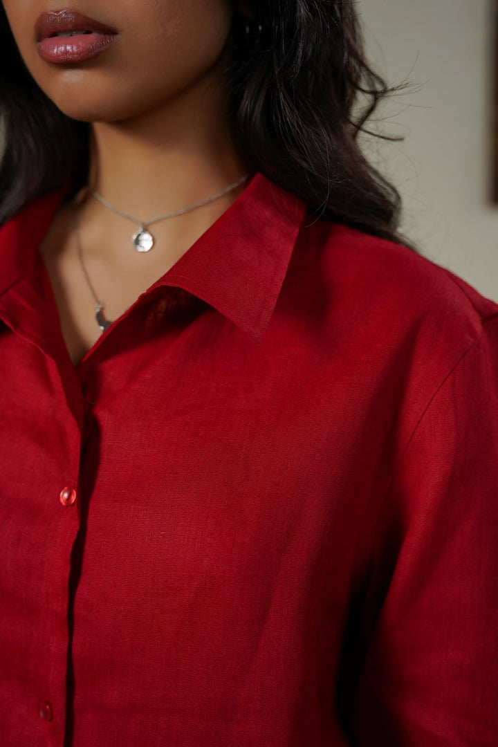 RED 100% PURE LINEN SHIRT