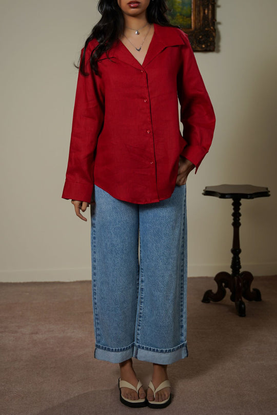 RED 100% PURE LINEN SHIRT