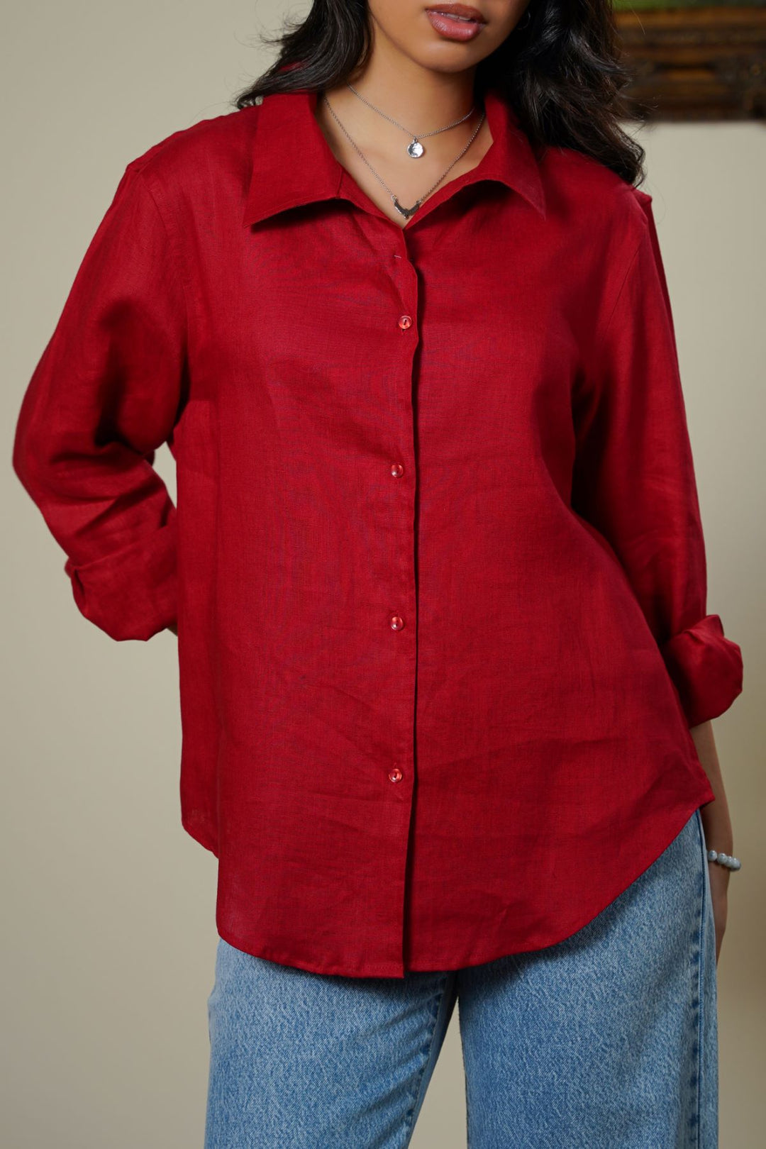 RED 100% PURE LINEN SHIRT