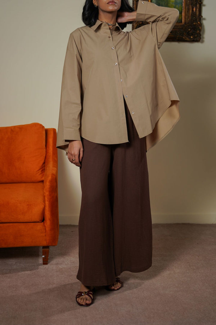 TAUPE OVERSIZED COTTON BLOUSE