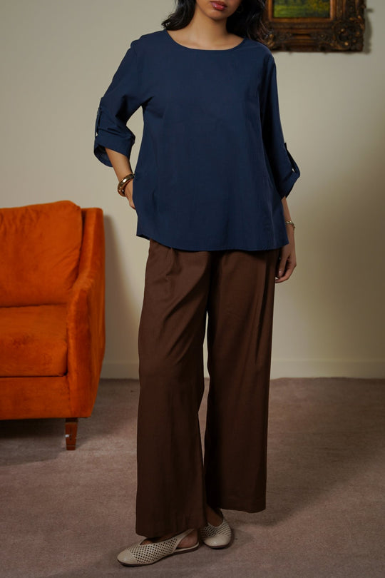 BLUE FEATHER COTTON TOPSY BLOUSE