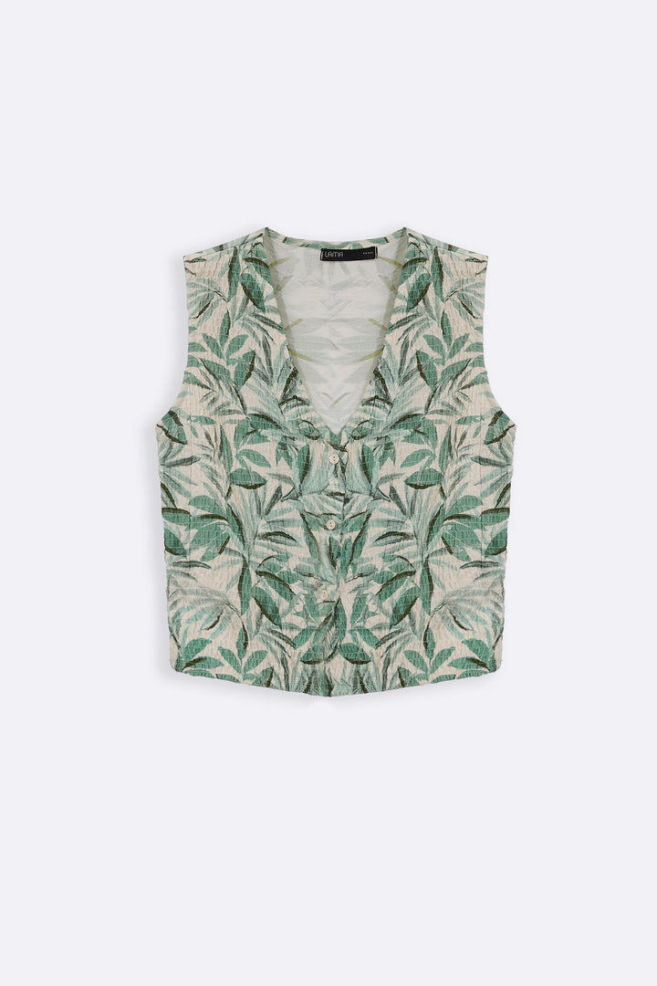 GREEN BAMBOO SMOCKED VEST