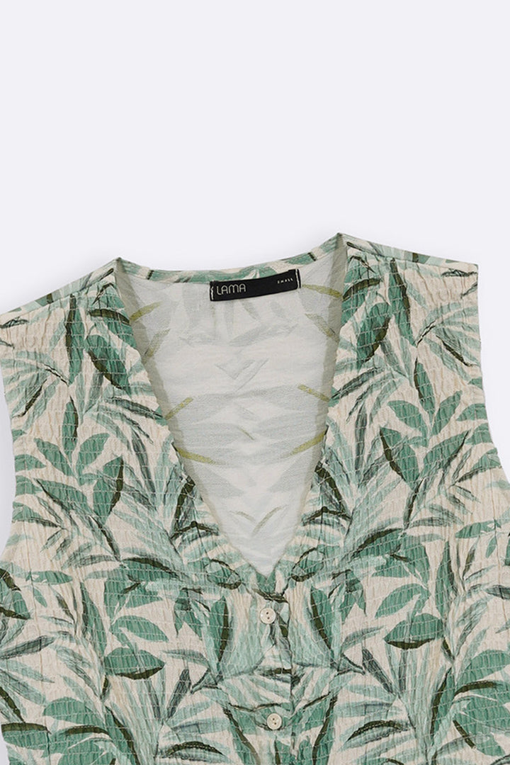 GREEN BAMBOO SMOCKED VEST
