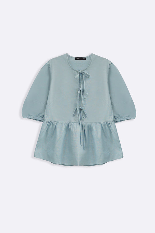 BLUE LINEN COTTON FLOUNCE TOP