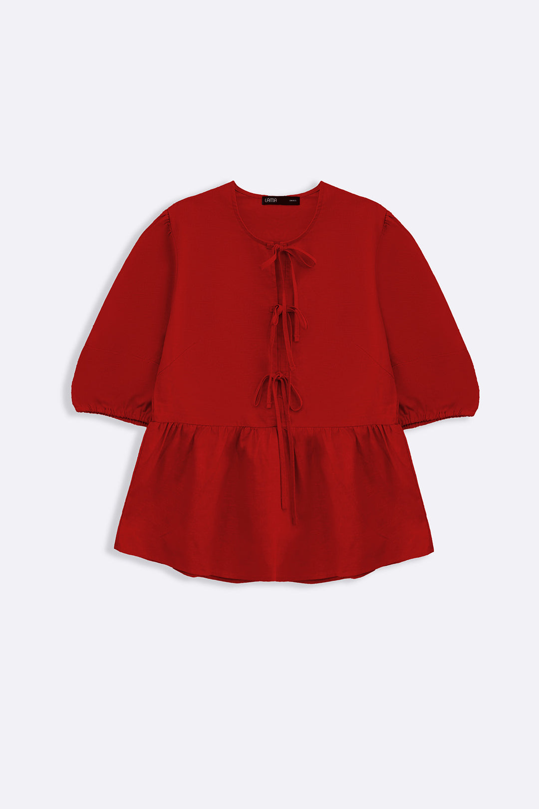 RED LINEN COTTON FLOUNCE TOP