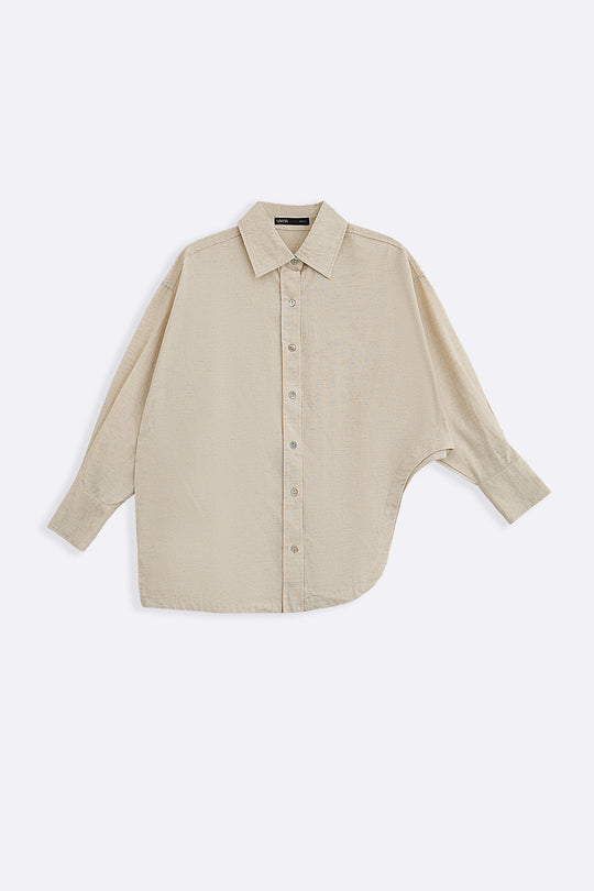 CREAM TENCEL LINEN CUT HEM SHIRT