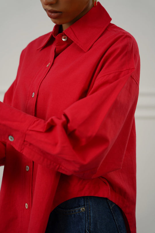 ROSE TENCEL LINEN CUT HEM SHIRT