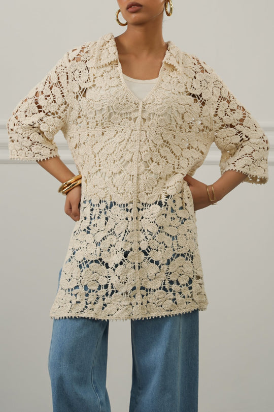 CREAM NOMAD CROCHET TUNIC